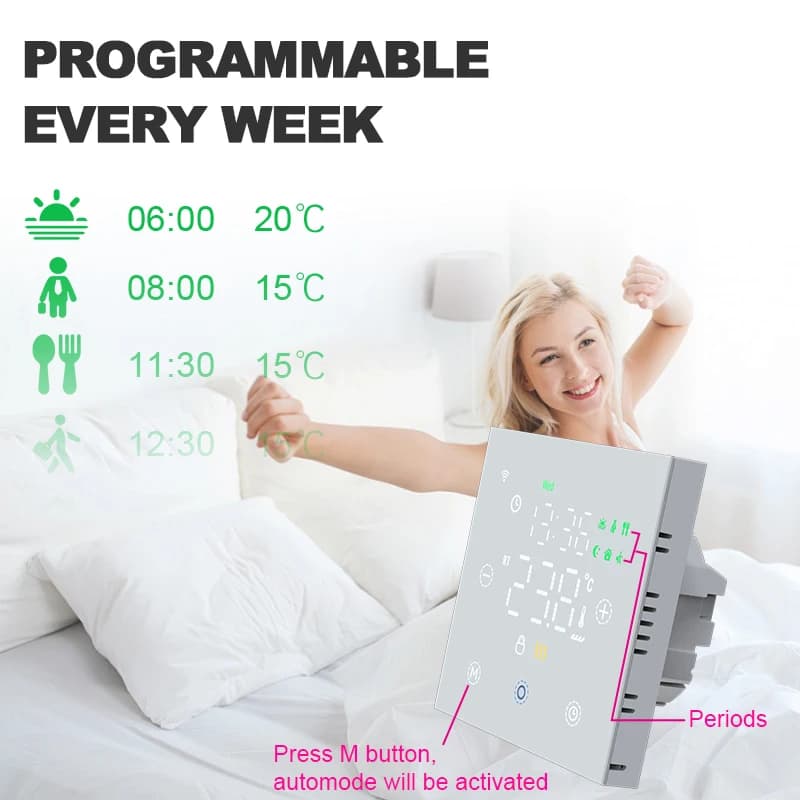 ترموستات Tuya Wifi لتدفئة الأرضيات ترموستات ذكي لتدفئة تحت الأرضية جهاز تحكم عن بعد في درجة الحرارة عبر Wifi لـ Google Home وAlexa - 4