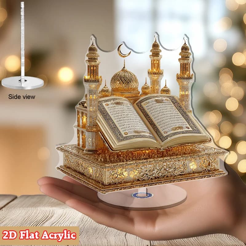 قطعة واحدة ديكور طاولة مسطحة ثنائية الأبعاد من الأكريليك على شكل مسجد ديكور منزلي لرمضان وعيد الفطر هدية مثالية لعشاق الديكور المنزلي والمسلمين