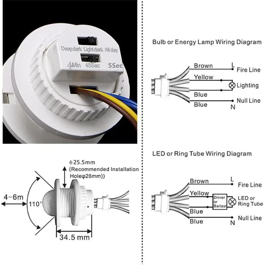 مفتاح ذكي قابل للتعديل مزدوج مع مستشعر حركة PIR بالأشعة تحت الحمراء AC85-265V للتحكم التلقائي في شريط الإضاءة LED - 3