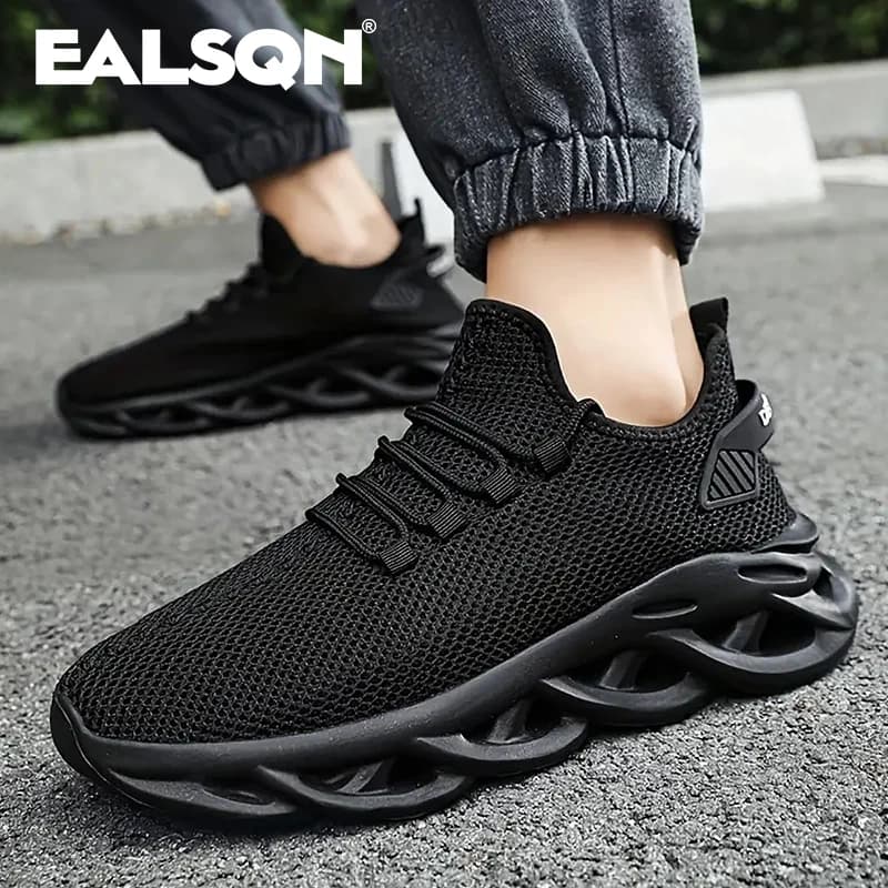 Men Sports Running Black Jogging Shoes Casual Sneakers Brown Outdoor Breathable Mesh Women Light Shock-absorption Black Tennis - 2