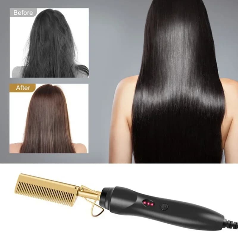 2 in 1 Electric Hot Heating Comb Hair Straightener Curler Wet Dry Hair Iron Straightening Brush Hair Styling Tool - 3