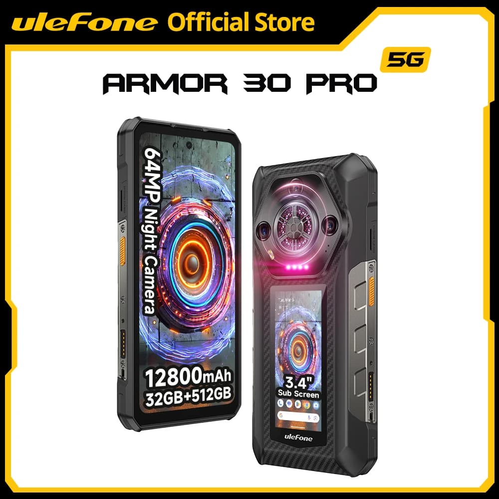 هاتف Ulefone Armor 30 Pro 5G متين بنظام Android 14 هاتف ذكي 6.95 بوصة 120 هرتز 32 جيجابايت + 512 جيجابايت 12800 مللي أمبير في الساعة كاميرا ليلية 64 ميجابكسل NFC