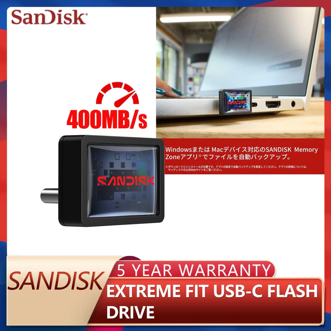محرك أقراص فلاش SanDisk Extreme Fit USB-C سعة 64 جيجابايت 128 جيجابايت 256 جيجابايت 512 جيجابايت 1 تيرابايت، بسرعة قراءة تصل إلى 400 ميجابايت/ثانية USB 3.2 الجيل 1 مدمج فائق Plug-and-Stay