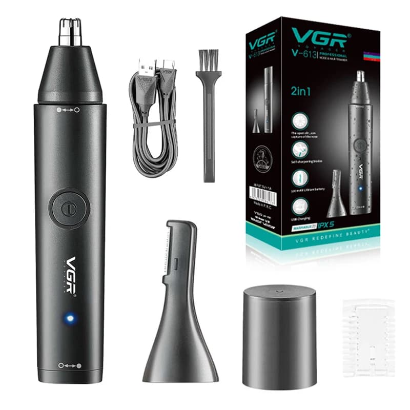 Original VGR Ear Eyebrow Nose Hair Trimmer Electric Beard Grooming For Facial & Body Stubble Trimmer For Men Rechargeable Kit - 6