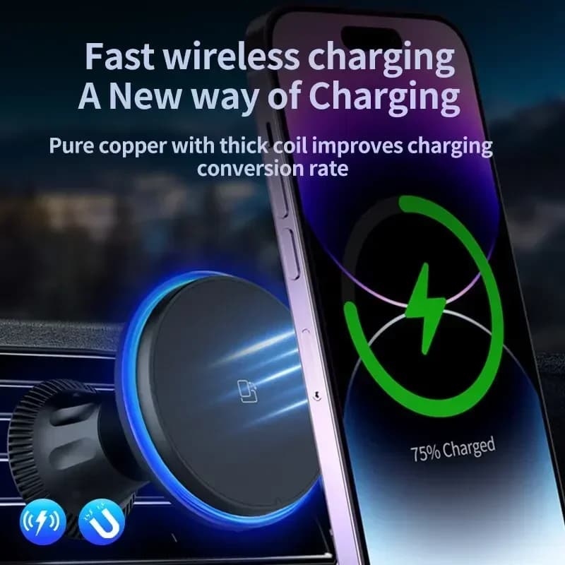 LED/RGB Magnetic Car Wireless Charger For iPhone 12 13 14 15 Pro Max Macsafe Car Phone Holder Stand Mount Fast Charging Station - 5