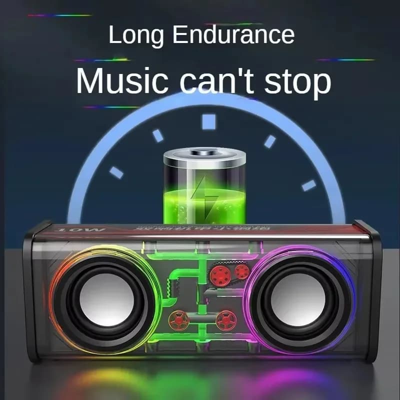 V8 Transparent Mecha Speakers Bluetooth 5.0 Wireless Double Bass Diaphragm Subwoofer Music TWS RGB Light Mini Party Loudspeaker - 4