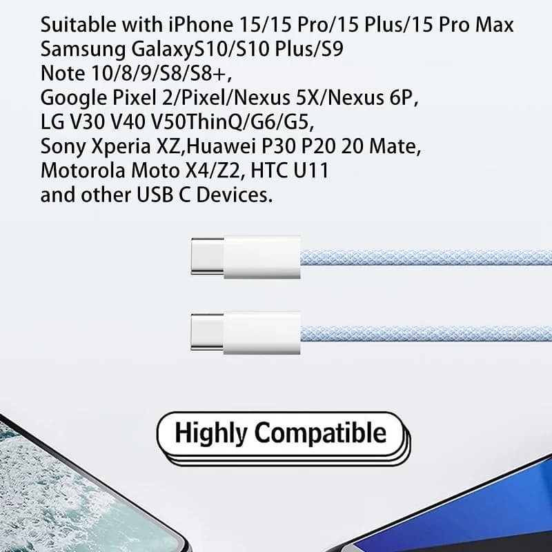 كابل من النوع C إلى النوع C متعدد الألوان PD كابل بيانات شحن سريع لهاتف iphone15 15Pro Huawei Samsung Xiaomi Android Type C خط بيانات - 6