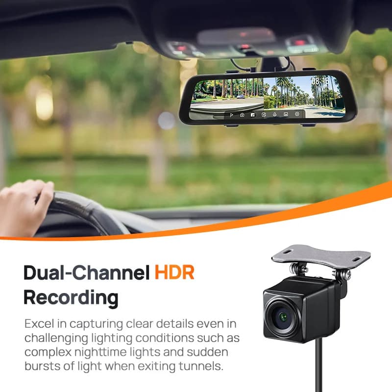 70mai S500 Rearview Dash Cam 9.35'' Touch Screen 3K Super Capacitor Dual-Channel HDR Voice Control 24H Parking Surveillance - 3