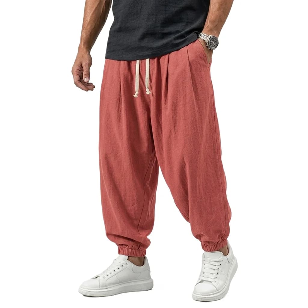 Korean Linen Pants Men's Cotton Trousers Gym Man Work Casual Pants Autumn Loose Harem Pants Spring Drawstring Streetwear Man - 3