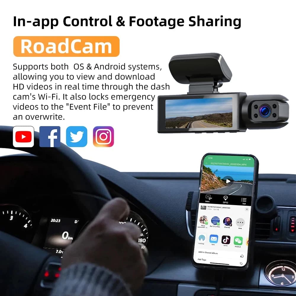 1080P WIFI Dual camera Dash Cam for cars,Front And Inside,car camera with IR Night Vision,Loop Recording,wide angle Car DVR Came - 3