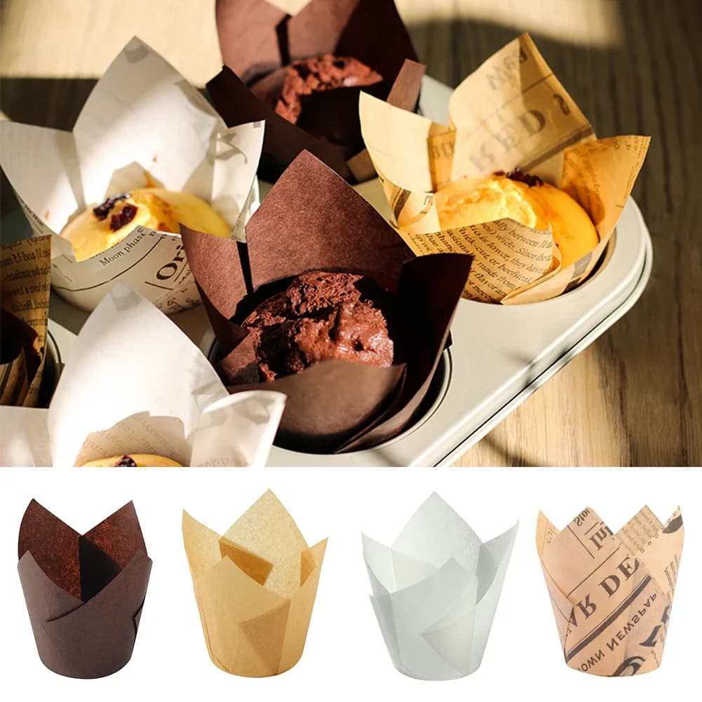 50pcs Tulip Muffin Cupcake Paper Cups Oilproof Cupcakes Liner Baking Muffin Box Cup Cake Decorating Tools Muffin Wrap Cases - 3