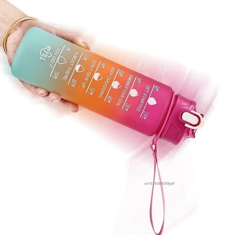 1pc Gradient Sports Water Bottle with Straw & Time Marker for Outdoor Fitness Hiking & Gym Leakproof Travel Water Bottle - 3