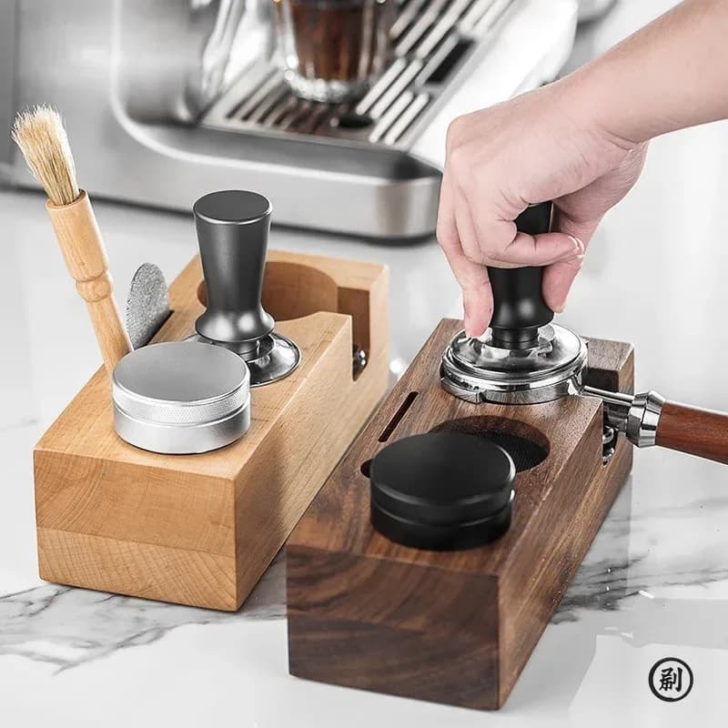 Coffee Tamper Station Stand Wooden Non-slip Espresso Holder Coffee brush Filter Storage Stand Barista Accessories - 3