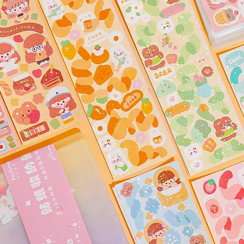 100/200Pcs Cute stickers Cartoon Handbook Stickers  Laser Shiny Stickers DIY Decorative gel pen kawaii Stickers  Art supplies - 6