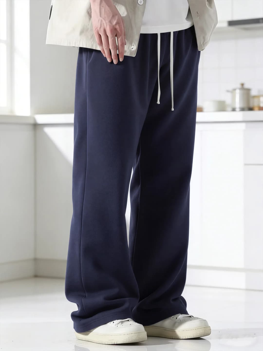 بنطال رجالي فضفاض مستقيم عارضة موضة كورية بنطال رياضي واسع الساق مريح خفيف طويل للرجال - 6