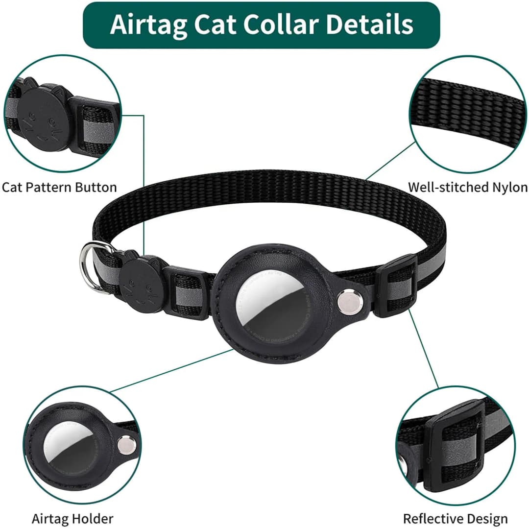 طوق قطط مع حامل AirTag، شرائط عاكسة قابلة للفصل، طوق قابل للتعديل مقاوم للماء مع جرس، غطاء AirTag للحيوانات الأليفة - 2