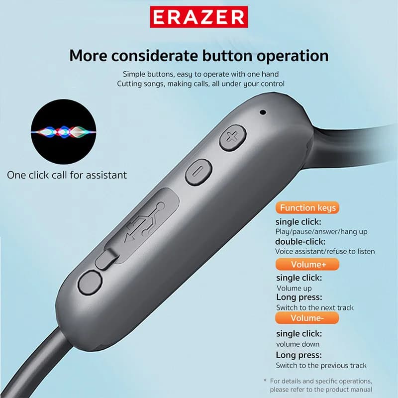 ERAZER XF22 Earphone Bluetooth 5.4 Sports Wireless Headphones Bone Conduction Headsets with Mic Neckband headphones - 5