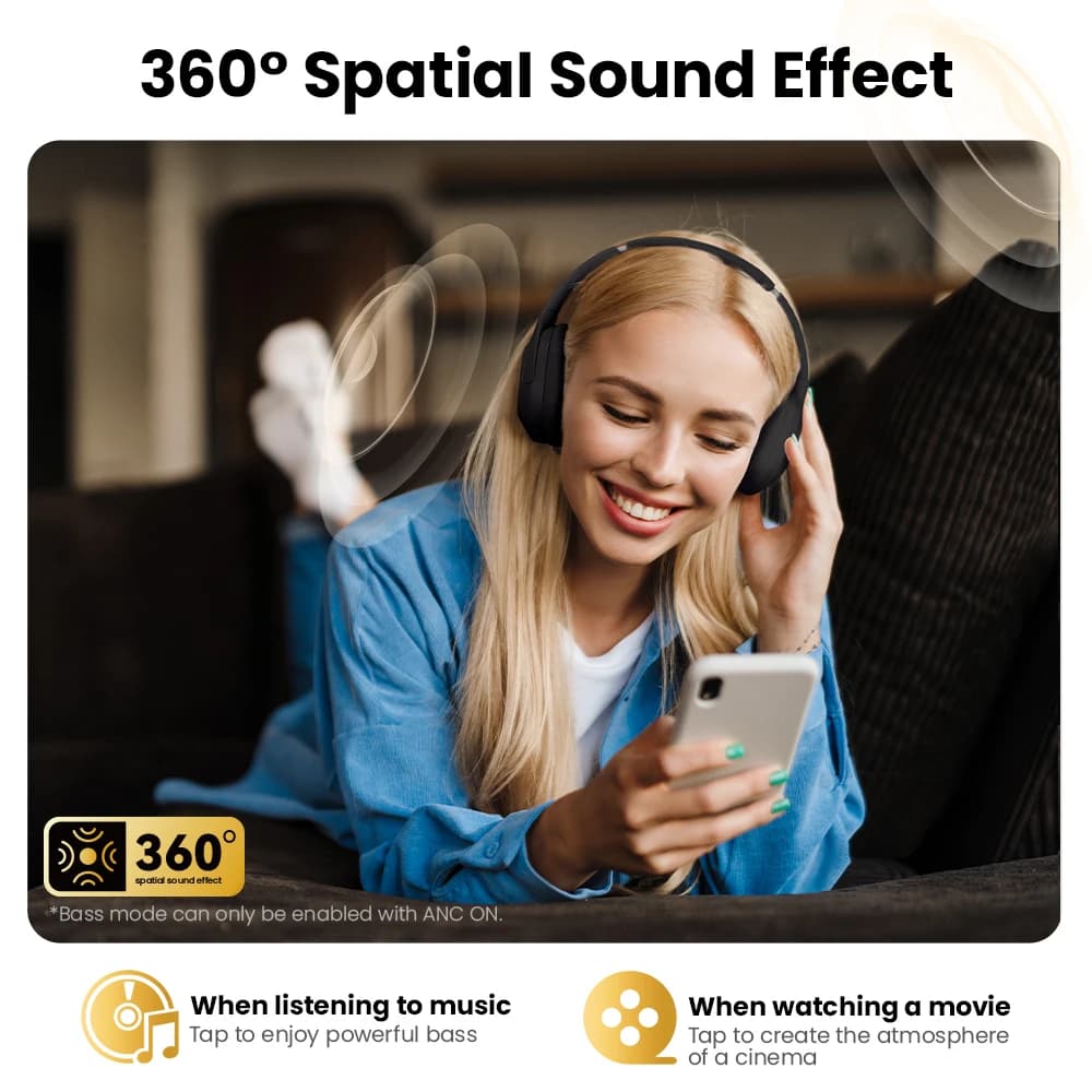 HAYLOU S30 Wireless Bluetooth 5.4 Headphones 43dB Adaptive Noise Cancelling Headsets 40mm Driver 80H Playtime Earphones - 6