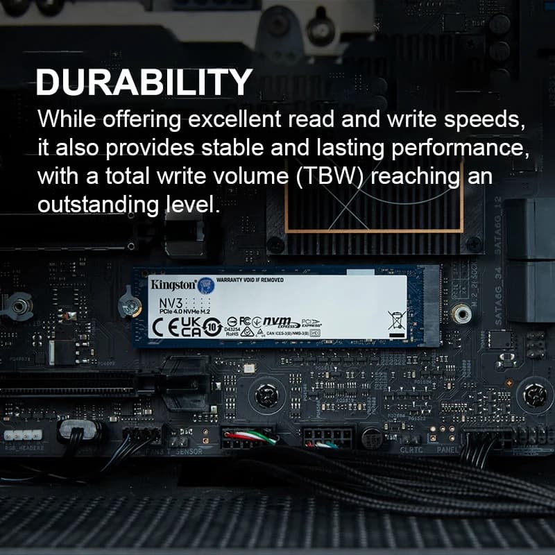 قرص صلب Kingston NV3 SSD بسعة 500 جيجا بايت و1 تيرا بايت و2 تيرا بايت، PCIe 4.0 من الجيل الرابع، سرعة تصل إلى 6000 ميجا بايت/ثانية، M.2 2280 NVMe، متوافق مع أجهزة الكمبيوتر - 6