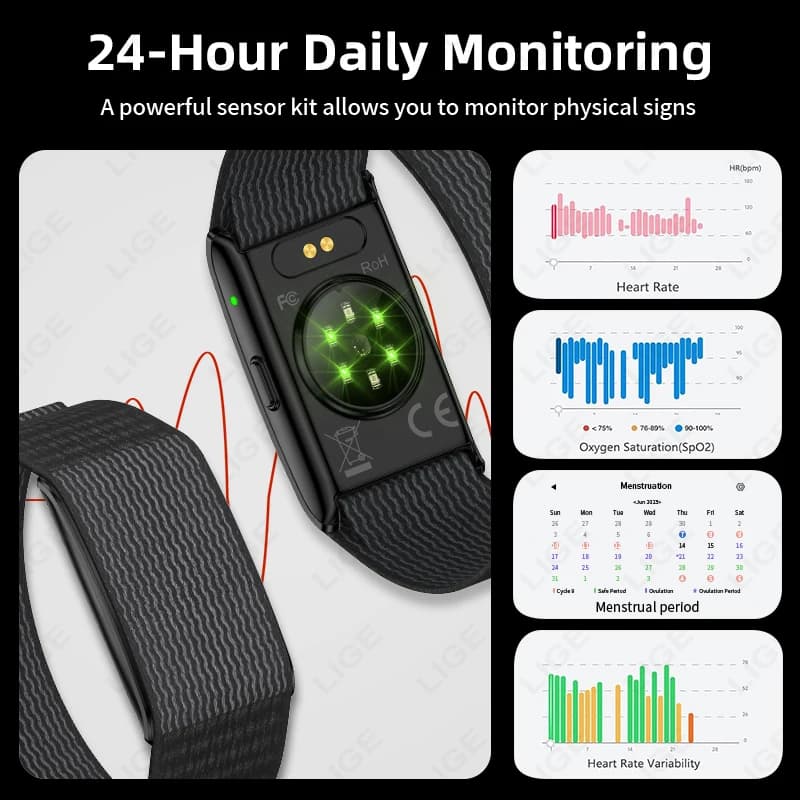 LIGE NO Screen Smart Wristbands With Heart Rate Sleep AI Health Monitor Report Smart Bracelet Incoming Call Notification Watches - 3