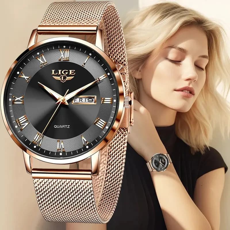 ساعات LIGE فاخرة جديدة للنساء 2024، إبداعية، فولاذ، أساور نسائية، مقاومة للماء