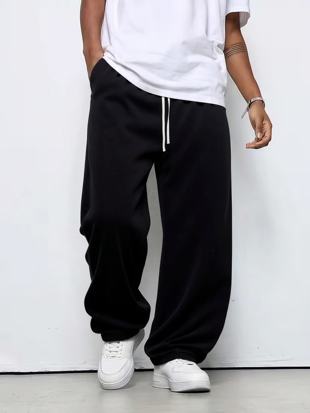 بنطال رجالي فضفاض مستقيم عارضة موضة كورية بنطال رياضي واسع الساق مريح خفيف طويل للرجال - 4