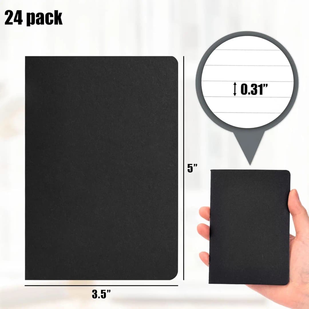 24 قطعة كرافت نوت بوك، 3.5x5 بوصة دفاتر جيب صغيرة بصفحات مسطرة دفتر ملاحظات صغير أسود للمدرسة والمكتب والمنزل وهدايا السفر - 3