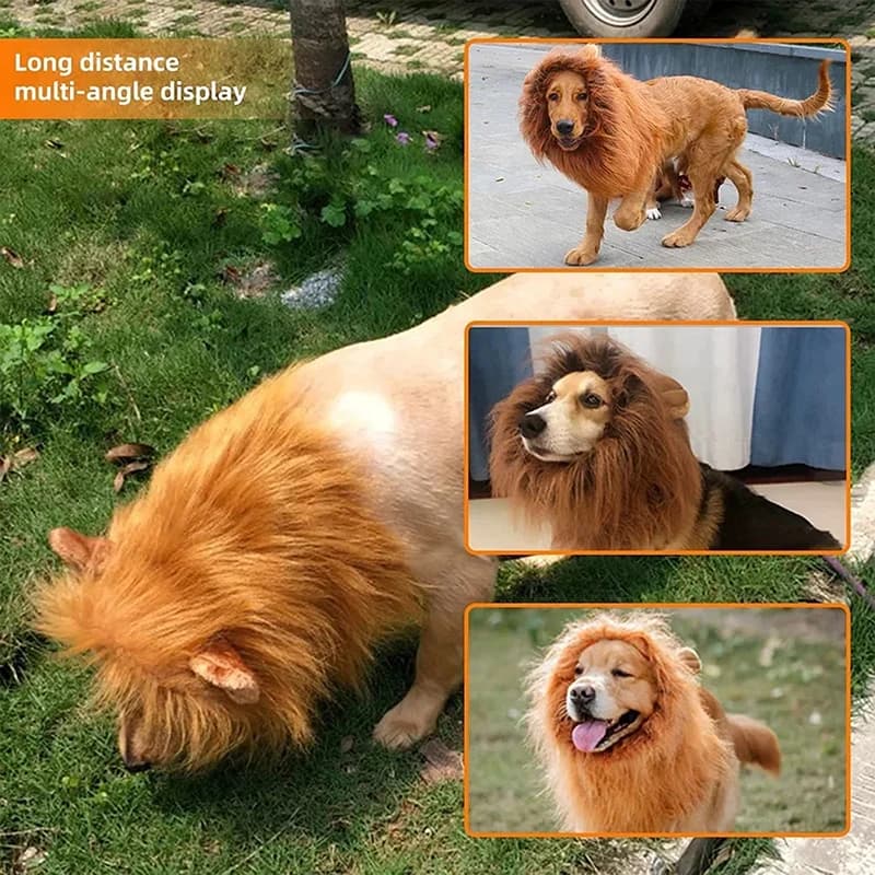 Realistic Lion Mane Wig for Dogs, Pet Cosplay Costume with Ear Holes, Adjustable Fit for Medium Large Dogs, Fun Pet Accessory - 3