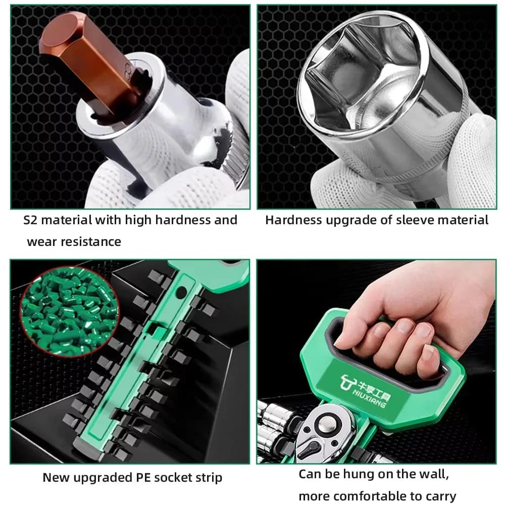 مجموعة مفتاح راتشيت ومقابس 1/4 و3/8، أدوات يدوية لإصلاح السيارات والدراجات النارية، مجموعة إصلاح السيارات - 6