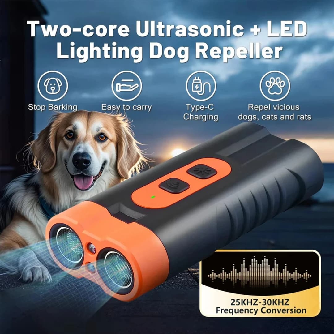 2025 Dual Head Ultrasonic Dog Repeller Anti Bark USB Rechargeable High-Power Dog Training Device with LED Flashlight - 4