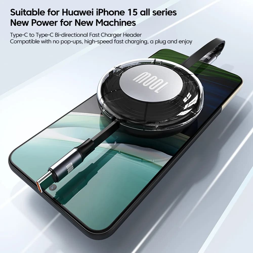 Retractable PD 100W Cable USB Type C to Type C Fast Charging USB C to USB C Cable for iphone 15 Huawei Tablet Laptop - 5