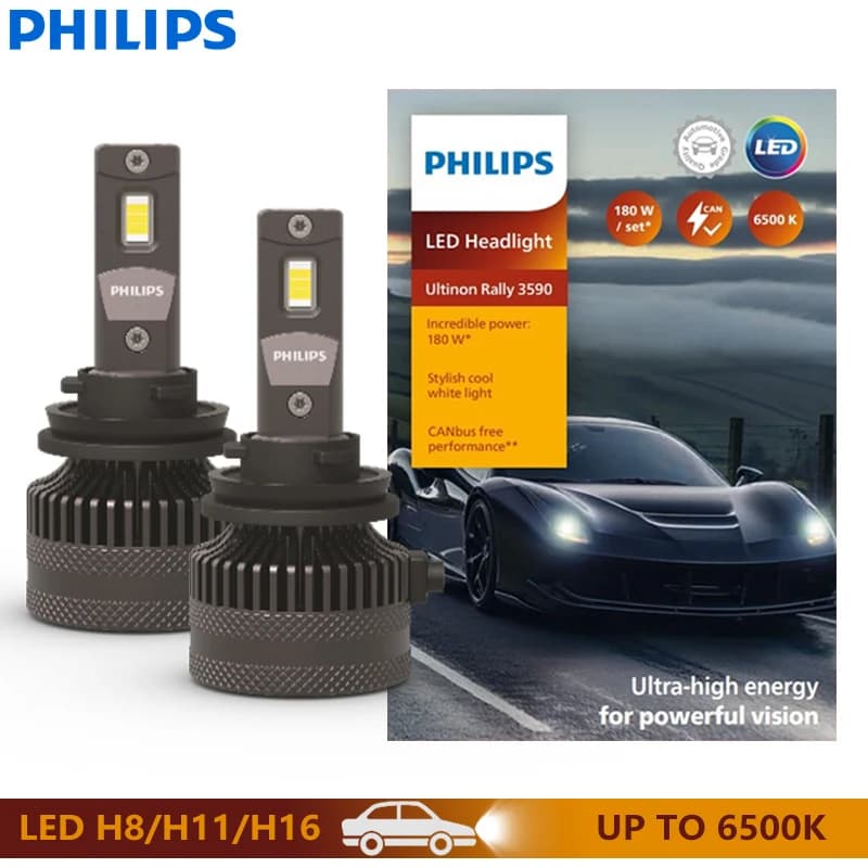 فيليبس ألتنيون رالي H8/H11/H16 مصابيح ليد أمامية للسيارة 180W 15000LM طاقة عالية 6500K أبيض بارد إضاءة عالية اللومن LUM11362U3590X2