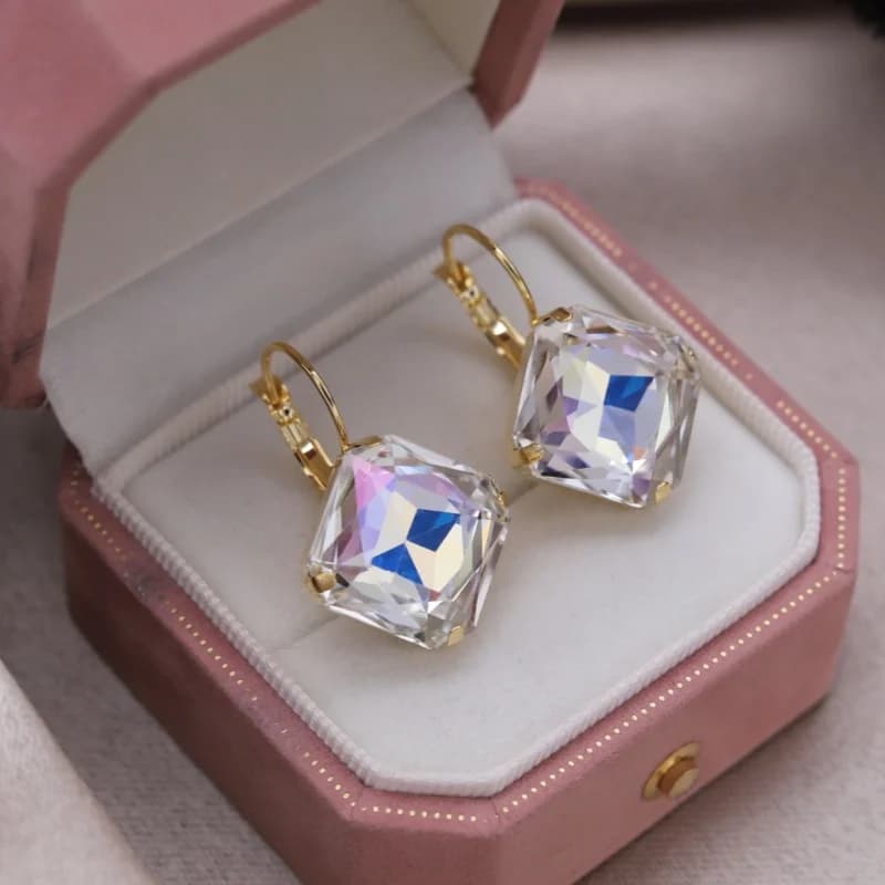 Korean new design fashion jewelry 14K gold plated luxury flashing square crystal earrings elegant women's party accessories - 2