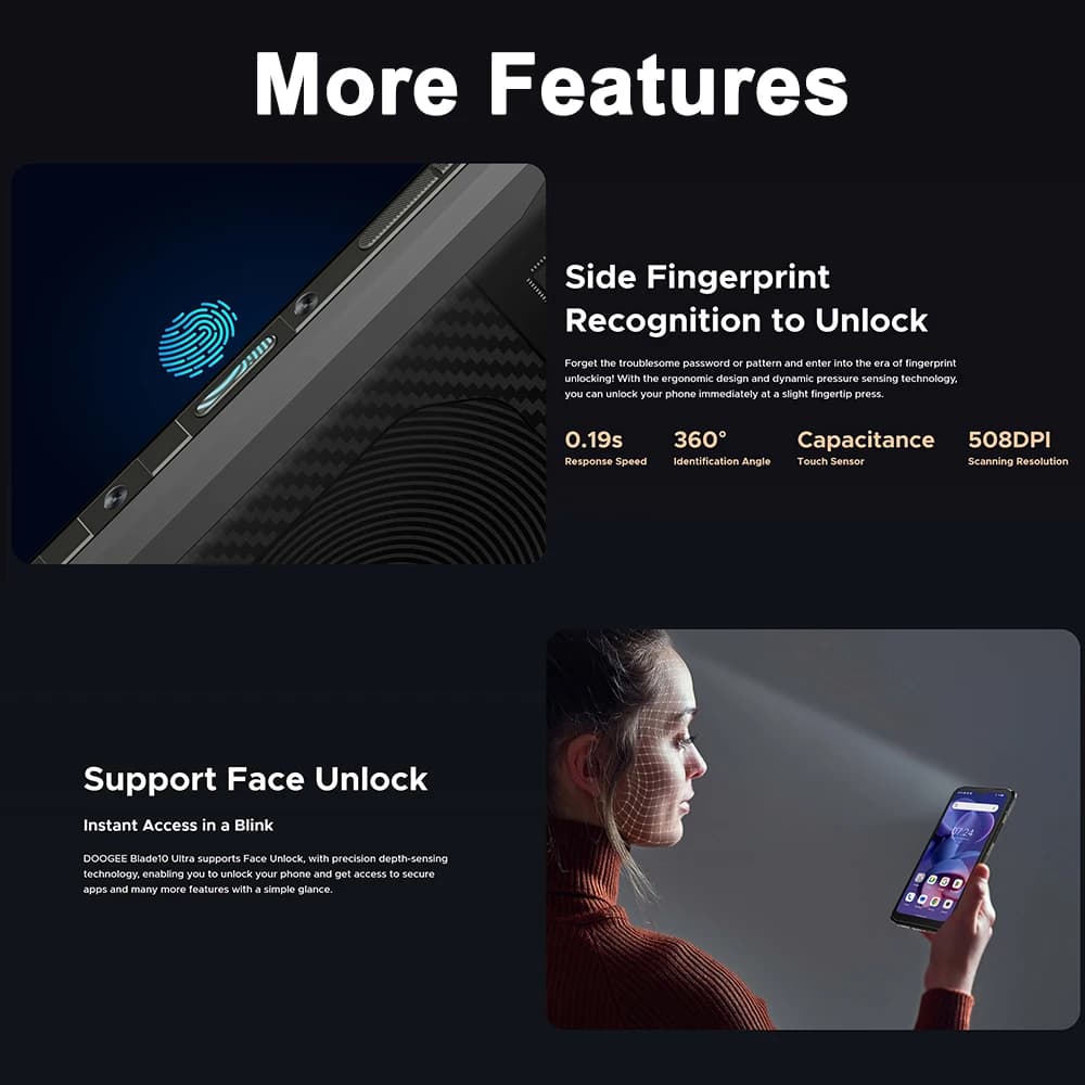 DOOGEE Blade 10 Ultra Smartphone 20GB(8+12) 256GB 50MP 10.7mm thin 6.56'' Display Rugged Cellphone NFC Android 14 Mobile Phone - 3