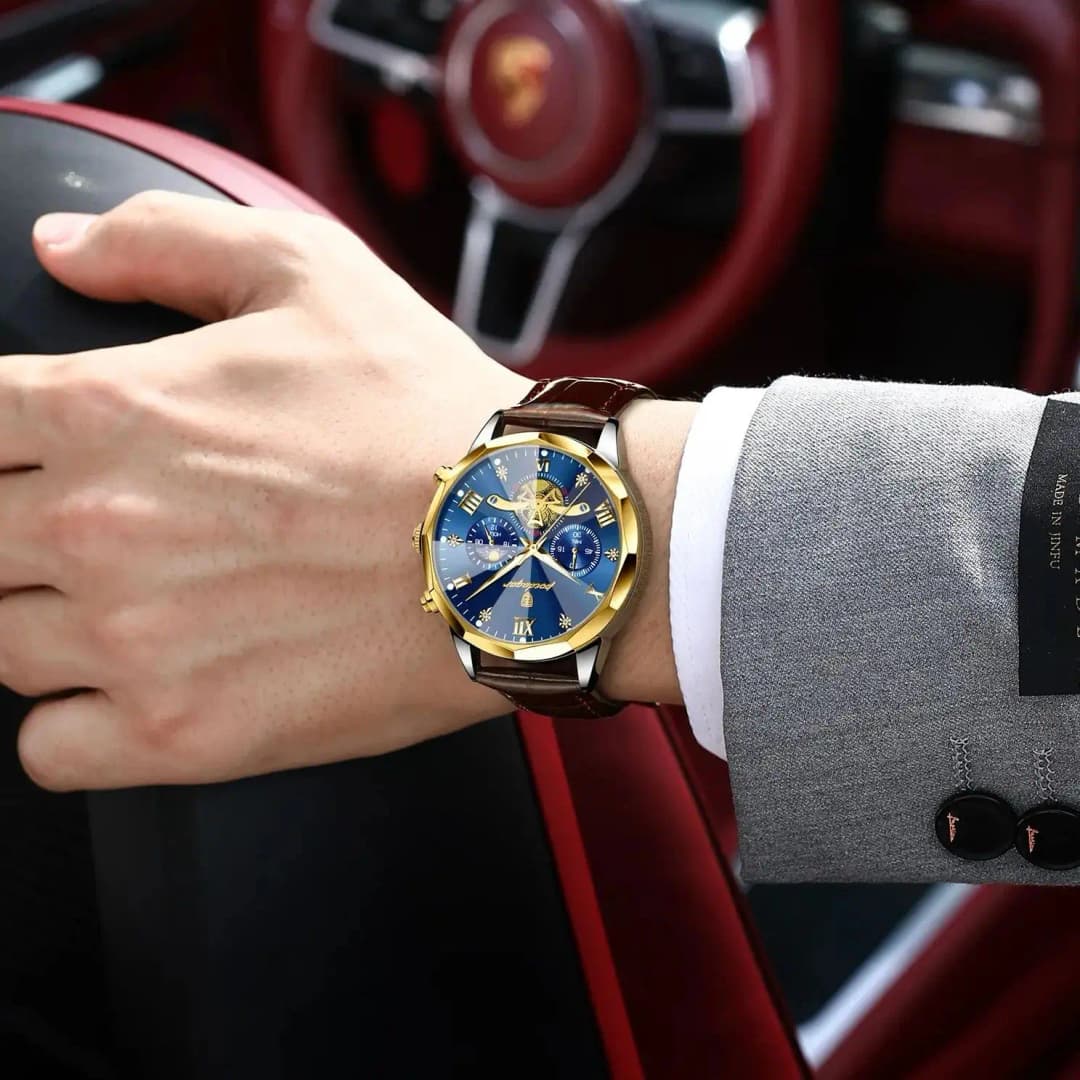 ساعة يد رجالي POEDAGAR فاخرة عسكرية كوارتز مقاومة للماء مضيئة كرونوغراف ساعة جلد رجالي ساعات رياضية رجالي - 6