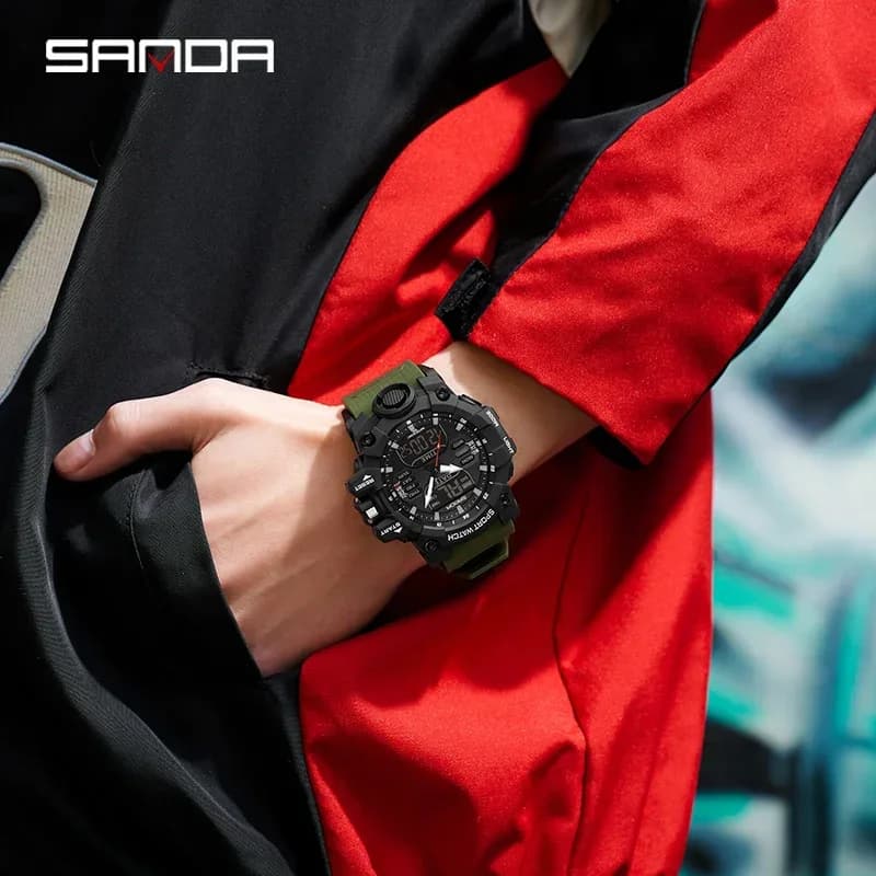 SANDA 6126 Military Man Alarm Stopwatch Quartz Wristwatch Male Digital Clock  Dual Display Men Watches Waterproof Sports Watch - 4