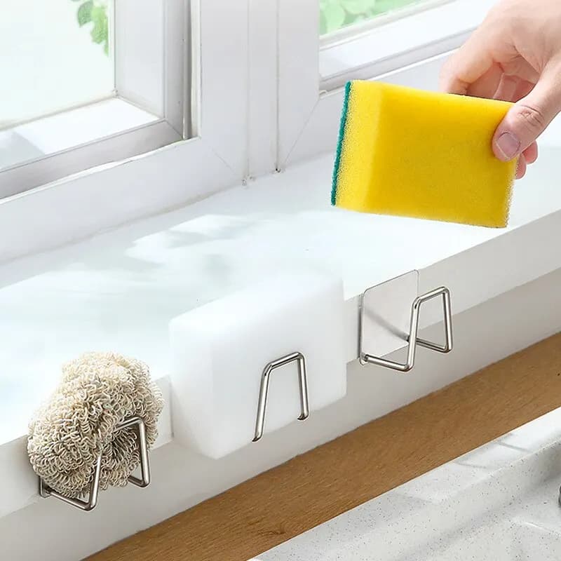 Kitchen 304Stainless Steel Sink Shelf Sponges Storage Holde Adhesive Drain Drying Rack Wall Hooks Storage Organizer Accessories - 3