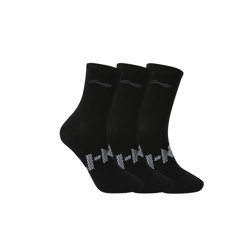 لي-نينغ للجنسين 3 أزواج جوارب رياضية للرجال والنساء مقاس 24-28 سم بحروف لي-نينغ جوارب رياضية قابلة للتنفس AWTV005 - 2