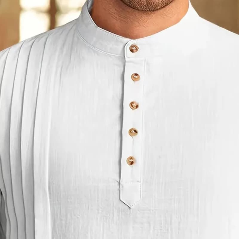 NEW Men's Muslim Shirt Stand Collar Long Sleeve Robe Islamic Arab Kaftan Solid Color Streetwear Casual Men Clothing Cotton Linen - 5
