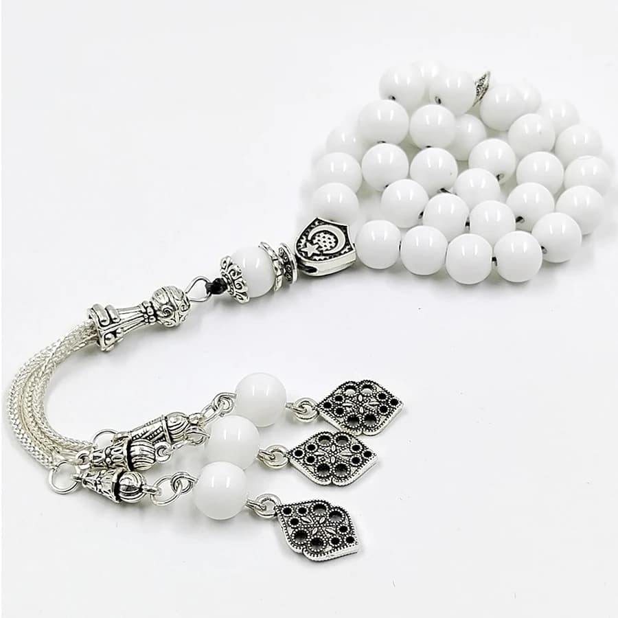 تسبيح من السيراميك الأبيض، مسبحة مسلمة من 33 حبة، سوار صلاة عربي، إكسسوارات موضة إسلامية - 2