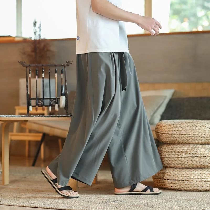 Summer Men's Wide Leg Pants Extra Wide Ice Silk Lightweight Home Zen Tea Meditation Loose Fit Long Trousers Casual Cargo - 4