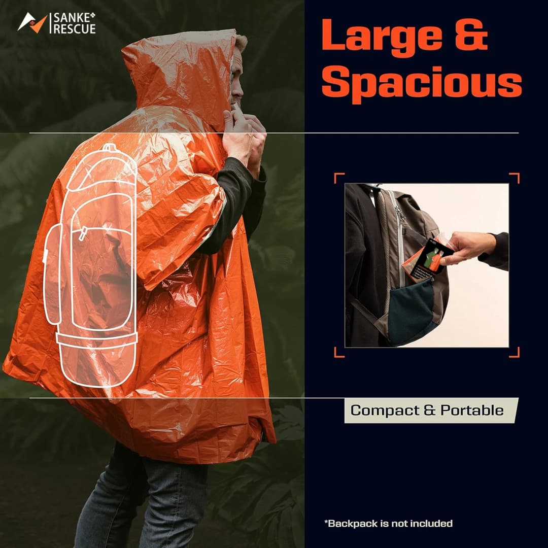 Emergency Rain Poncho Thermal Blanket Poncho Weather Proof Outdoor Survival Camping Gear Survival Gadgets - 6