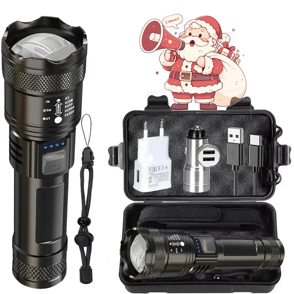 كشاف LED فائق السطوع Type-C قابل لإعادة الشحن كشاف تكتيكي طويل المدى مقاوم للماء كشاف تخييم وصيد طوارئ خارجي