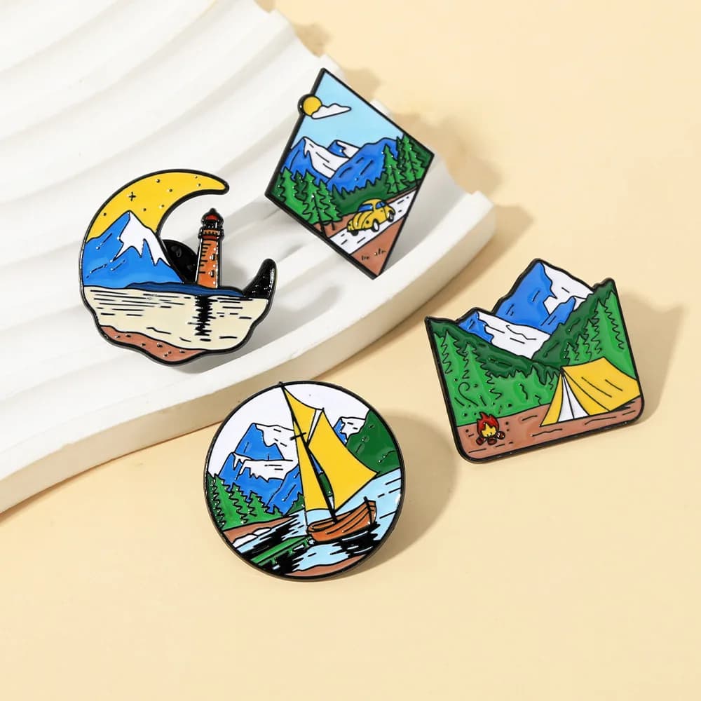 Crossing Hiking Scenery Snow Scene Mountain Peak Alloy Clothing Accessories Backpack Brooch Badge Lapel Pins Travel Brooch Field - 3