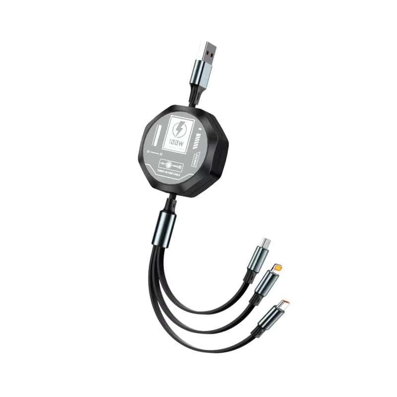 3 in 1 Retractable USB 100W Cable Fast Charging Micro USB 5A Type-C Android Suitable for iPhone Xiaomi Huawei Samsung Charging - 2
