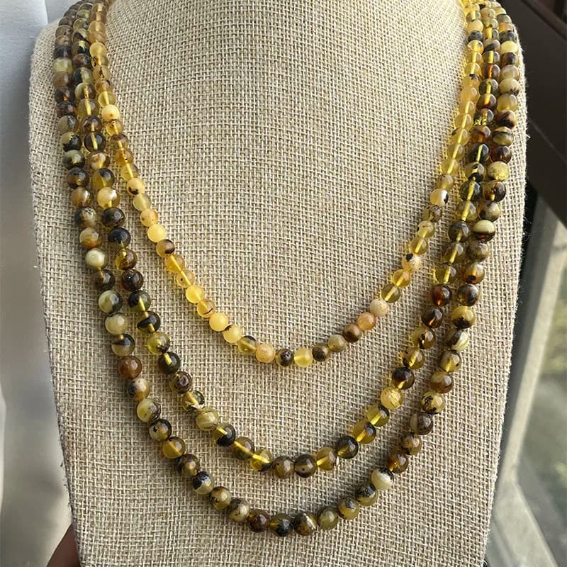 Yoowei 5mm 7mm Natural Amber Bracelet Genuine 108 Plant Beads Mala Meditation Buddhist Necklace New Scenery Ambar Jewelry Gift - 6
