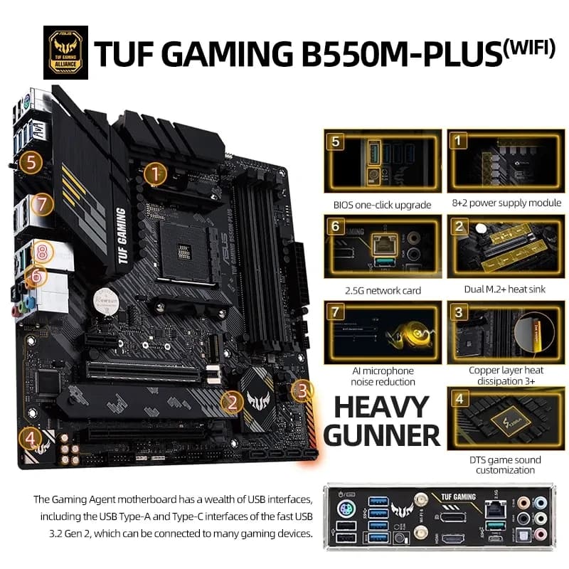 ASUS TUF GAMING B550M PLUS WIFI II New AMD B550 micro ATX supports AMD Ryzen 5000 series motherboard socket AM4 - 3