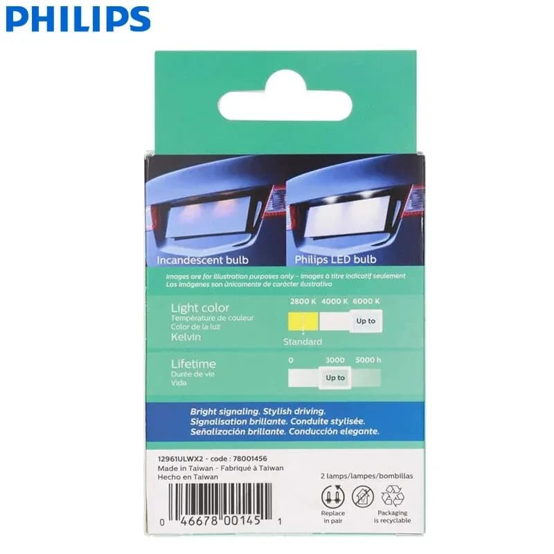 Philips T10 W5W 194 Ultinon LED 6000K Cool White Car Turn Signal Lamp Auto Interior Light Door Reading Plate Bulb 12961ULWX2 - 3