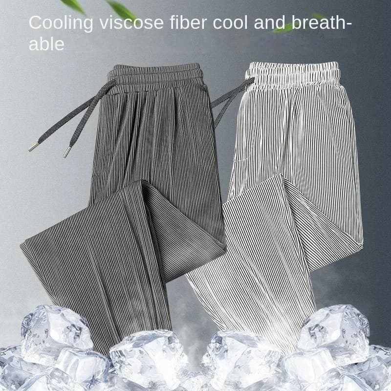 2026 Summer Ice Silk Ultra-thin Pants Men's Loose Straight Section Drape Ice Silk Pants Wide Leg Sports Casual Pants Fits