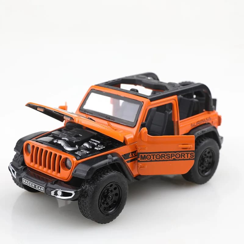 نموذج مركبة رانجلر طرق وعرة قابلة للتحويل مقياس 1:36، معدن مصبوب مع أبواب قابلة للفتح وخاصية التراجع